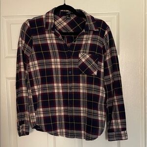 Flannel Navy, Burgundy & White Plaid Button-Down Shirt